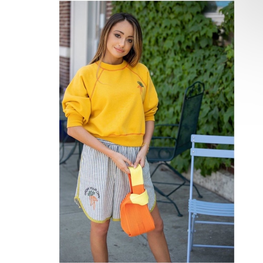 Kimchi Blue Grow Your Own Way Yellow Embroidered Carrot Long Sleeve Sweatshirt